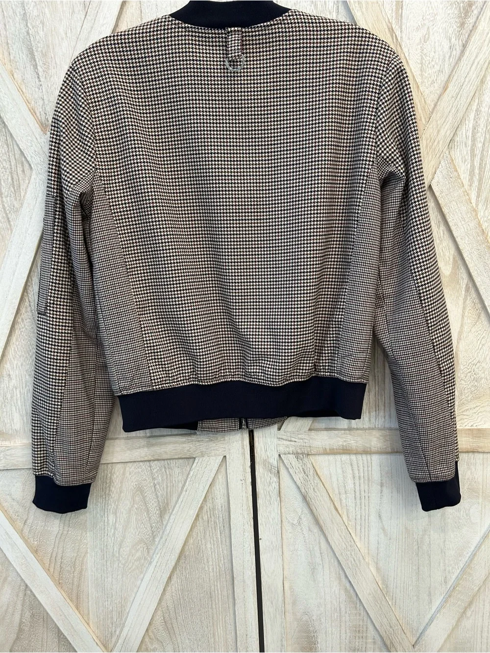DKNY Black & Cream Houndstooth Bomber Jacket